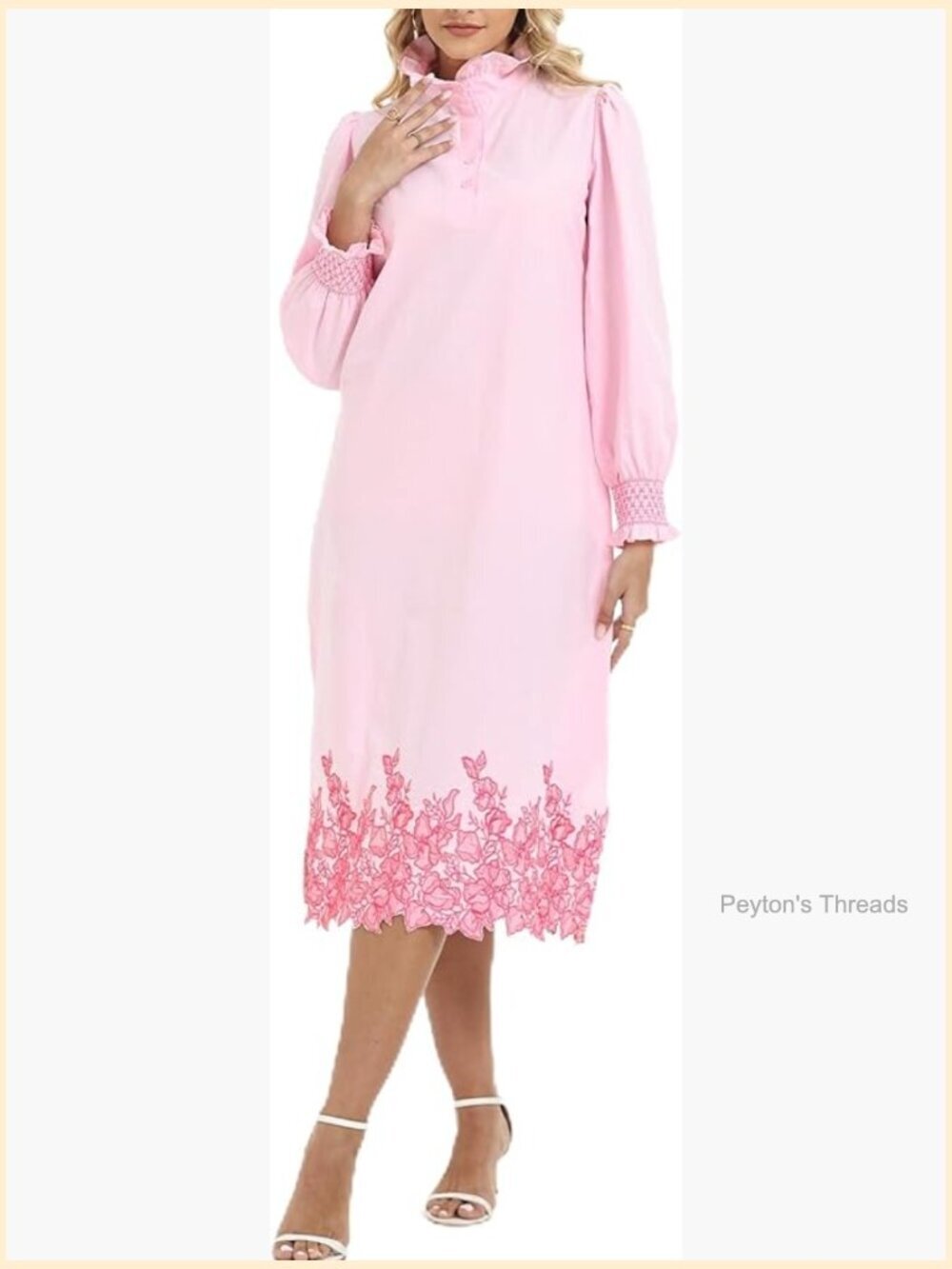 Embroidery Maxi Dress Long Puff Sleeve Shift Dress Summer